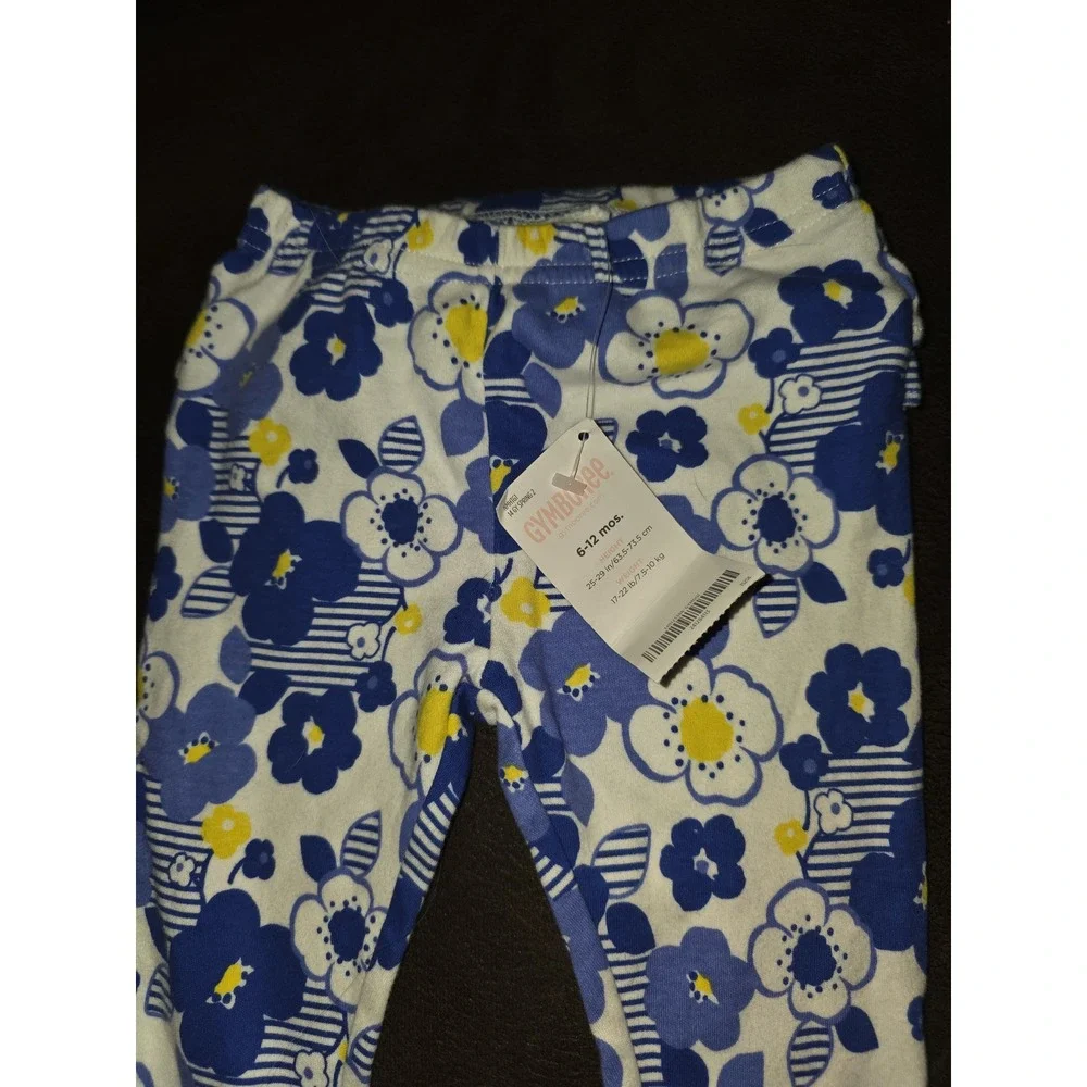 Gymboree layette line baby girl blue floral‎ leggings size 6 12 months nwt